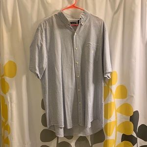 Chaps blue and white striped button up